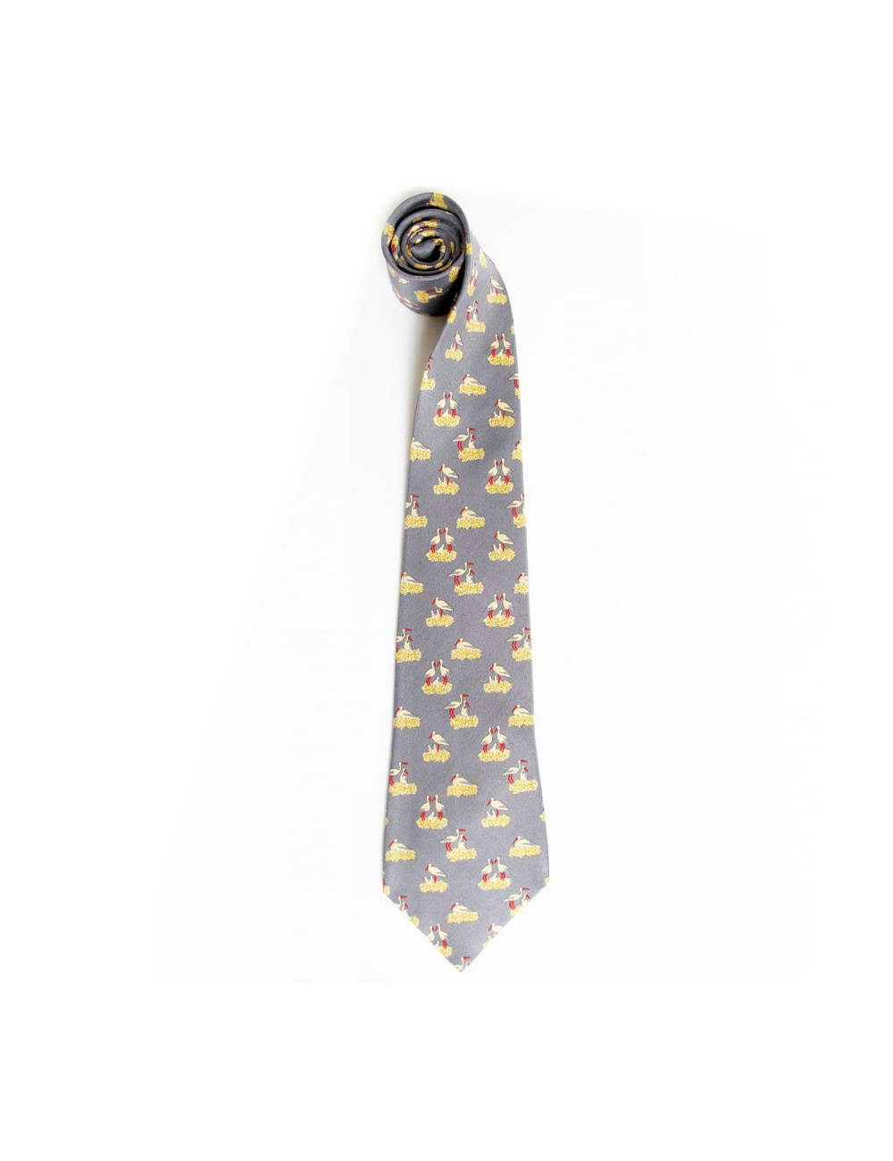 Cravate HERMES en soie motifs couple pelicans