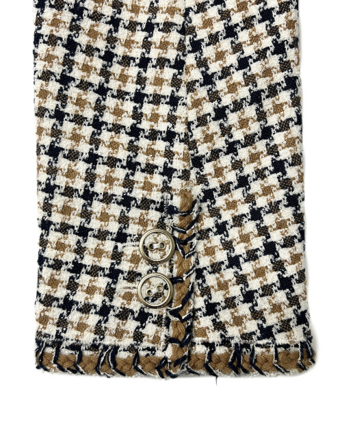 Veste CHANEL T40 pied de poule beige bleu blanc