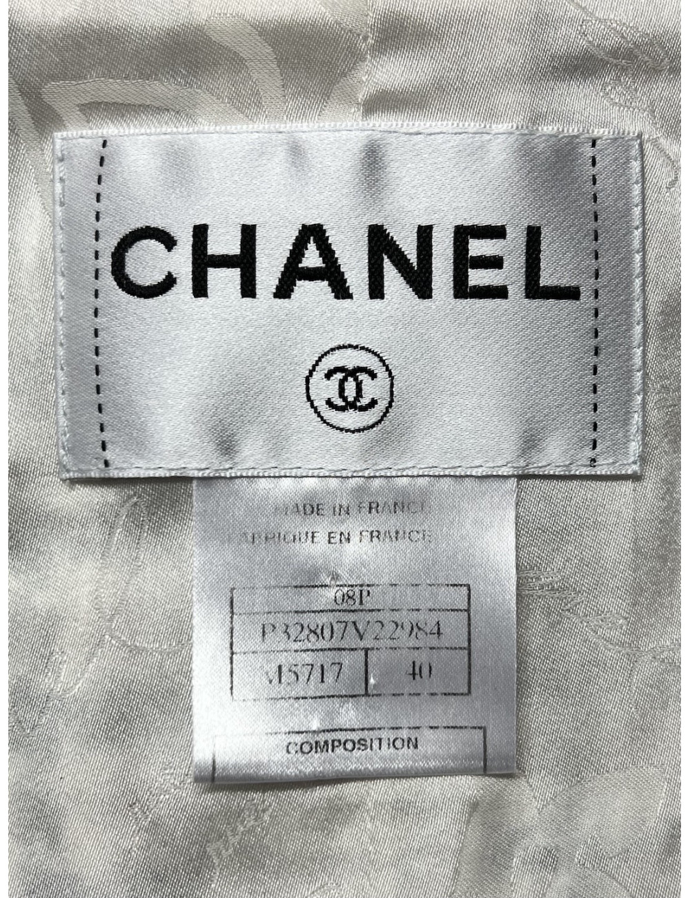 Veste CHANEL T40 pied de poule beige bleu blanc