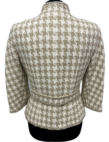 Veste CHANEL T 40 pied de poule beige blanc 2
