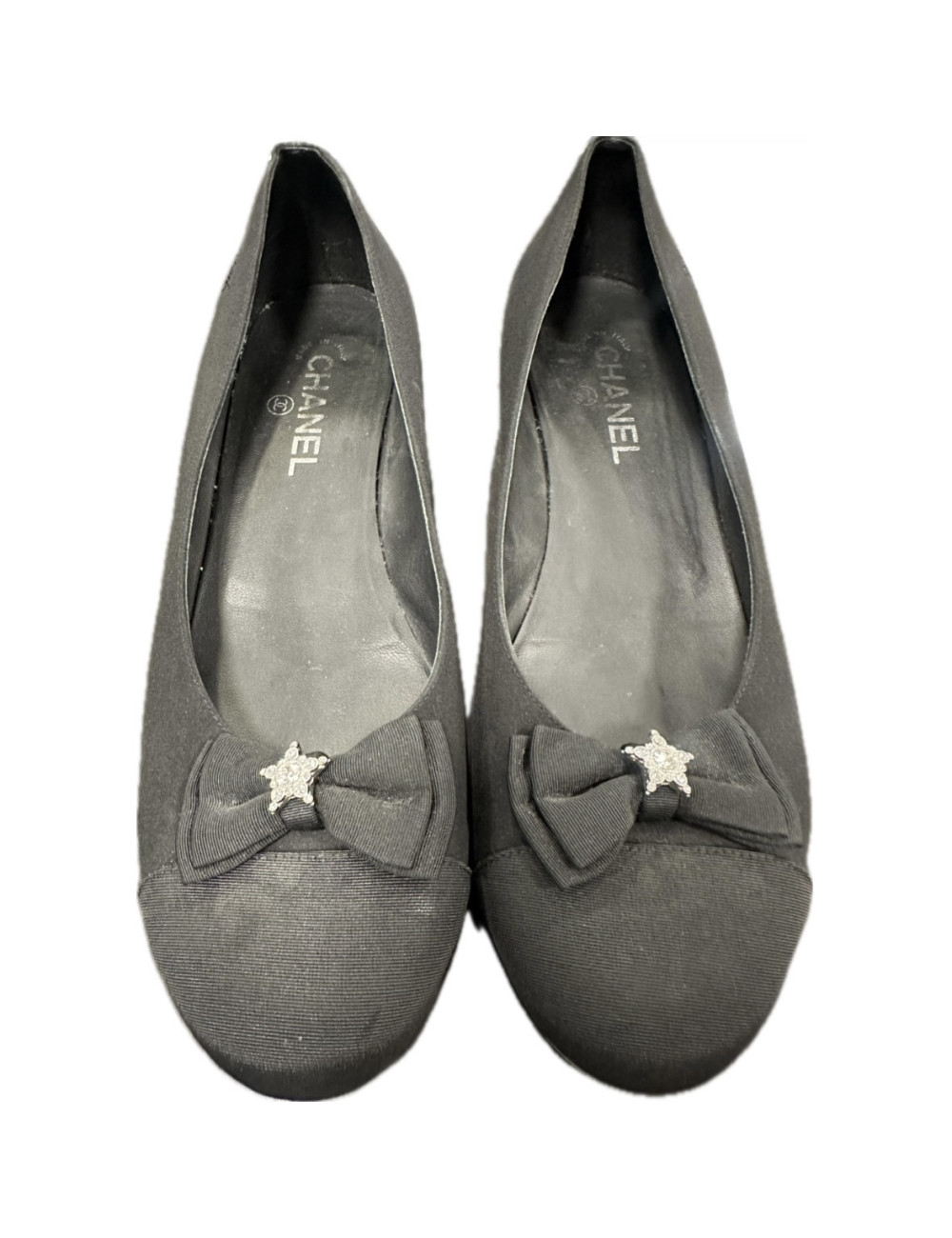 Ballerines CHANEL noires étoile strass T41,5