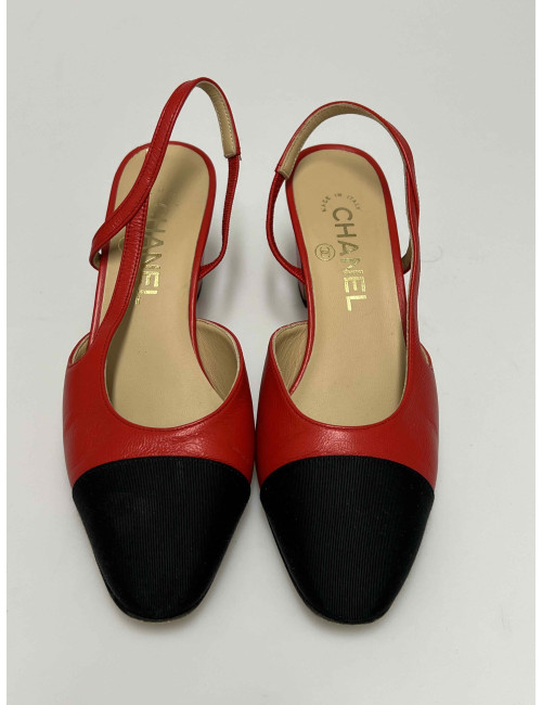 Ballerines slingback CHANEL cuir rouge T37