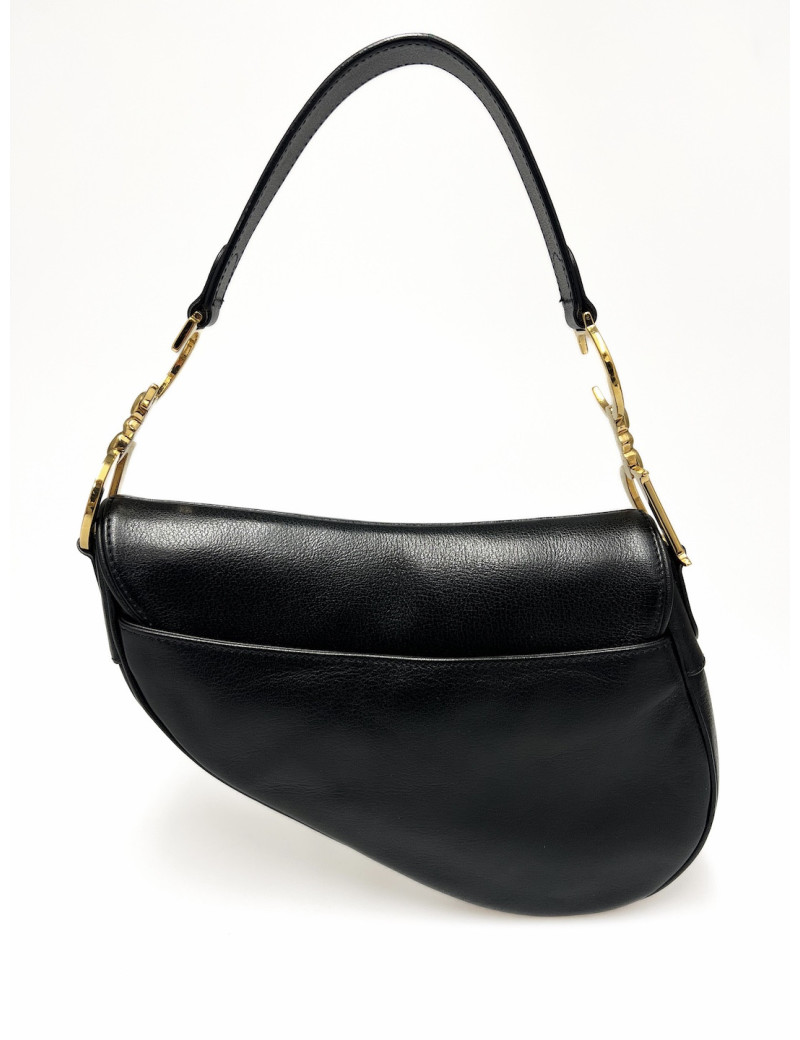Sac Saddle DIOR noir cuir grainé