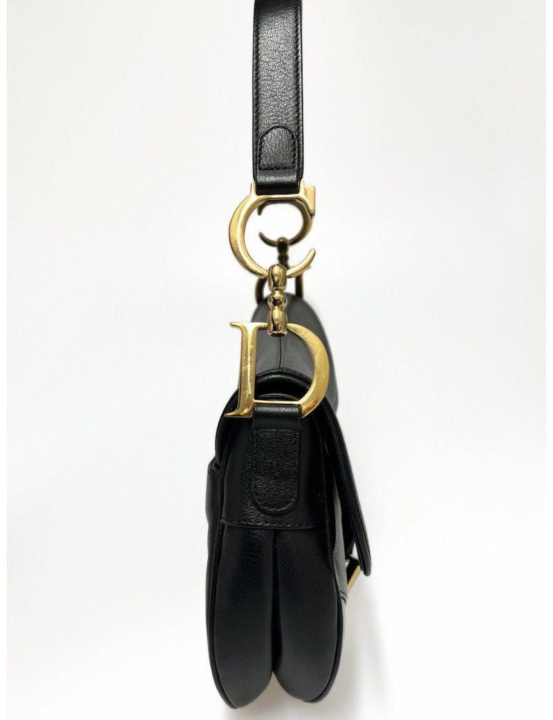 Sac Saddle DIOR noir cuir grainé