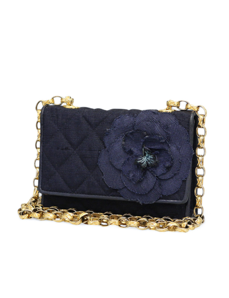 Mini sac CHANEL soie sauvage bleue