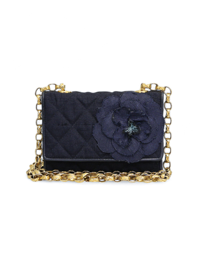 Mini sac CHANEL soie sauvage bleue