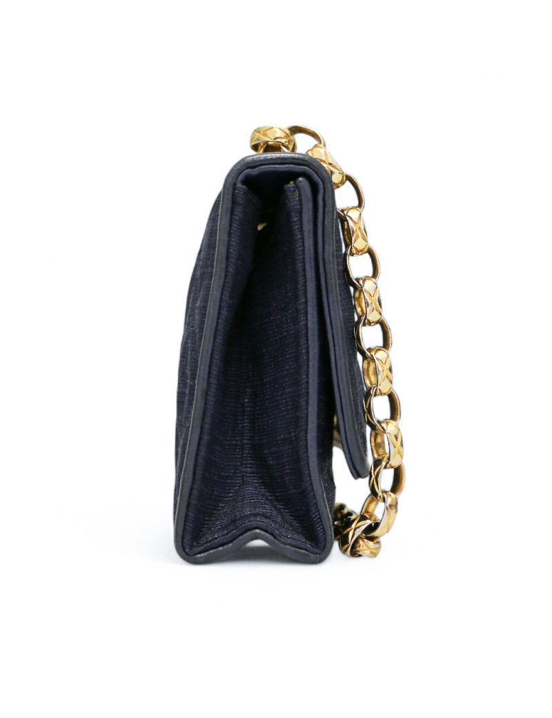 Mini sac CHANEL soie sauvage bleue