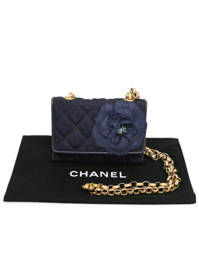 Mini sac CHANEL soie sauvage bleue
