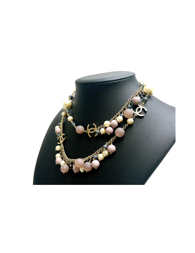 Sautoir CHANEL mauve CC dorés