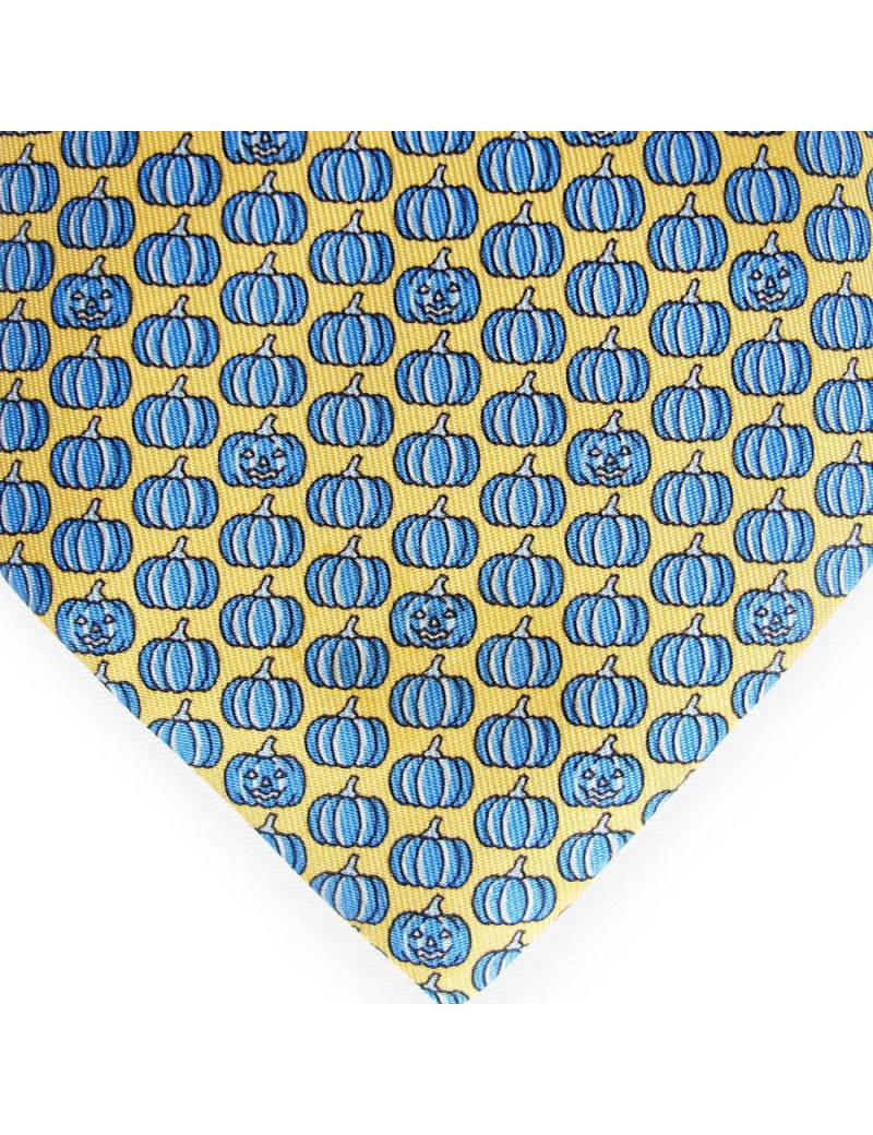 Cravate HERMES en soie jaune motifs citrouilles