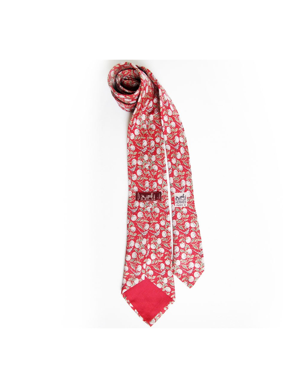 Cravate HERMES en soie rouge motifs cerises