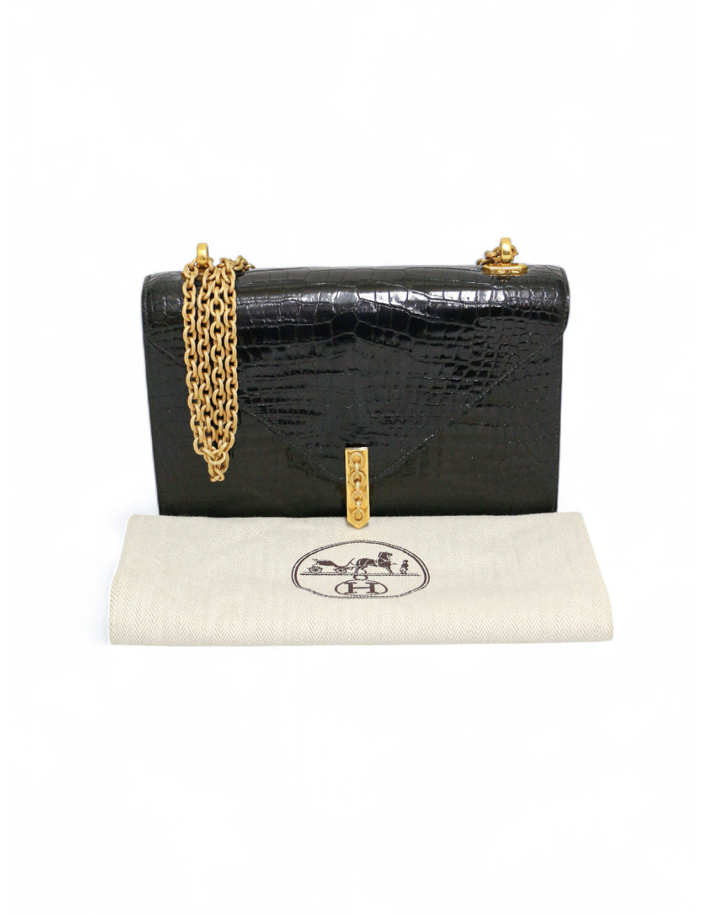 Sac HERMES New Jimmy's Porosus brillant noir