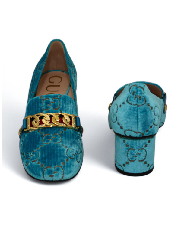 Sandales GUCCI Sylvie T37 bleu turquoise