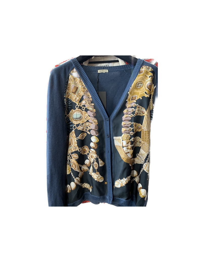 Cardigan HERMES laine imprimé soie