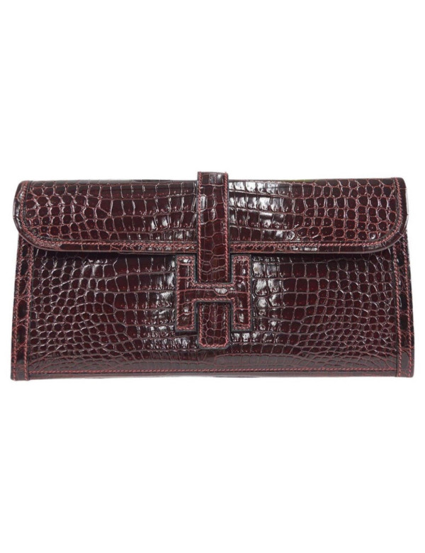 Pochette HERMES Jige Elan 29 alligator bordeaux