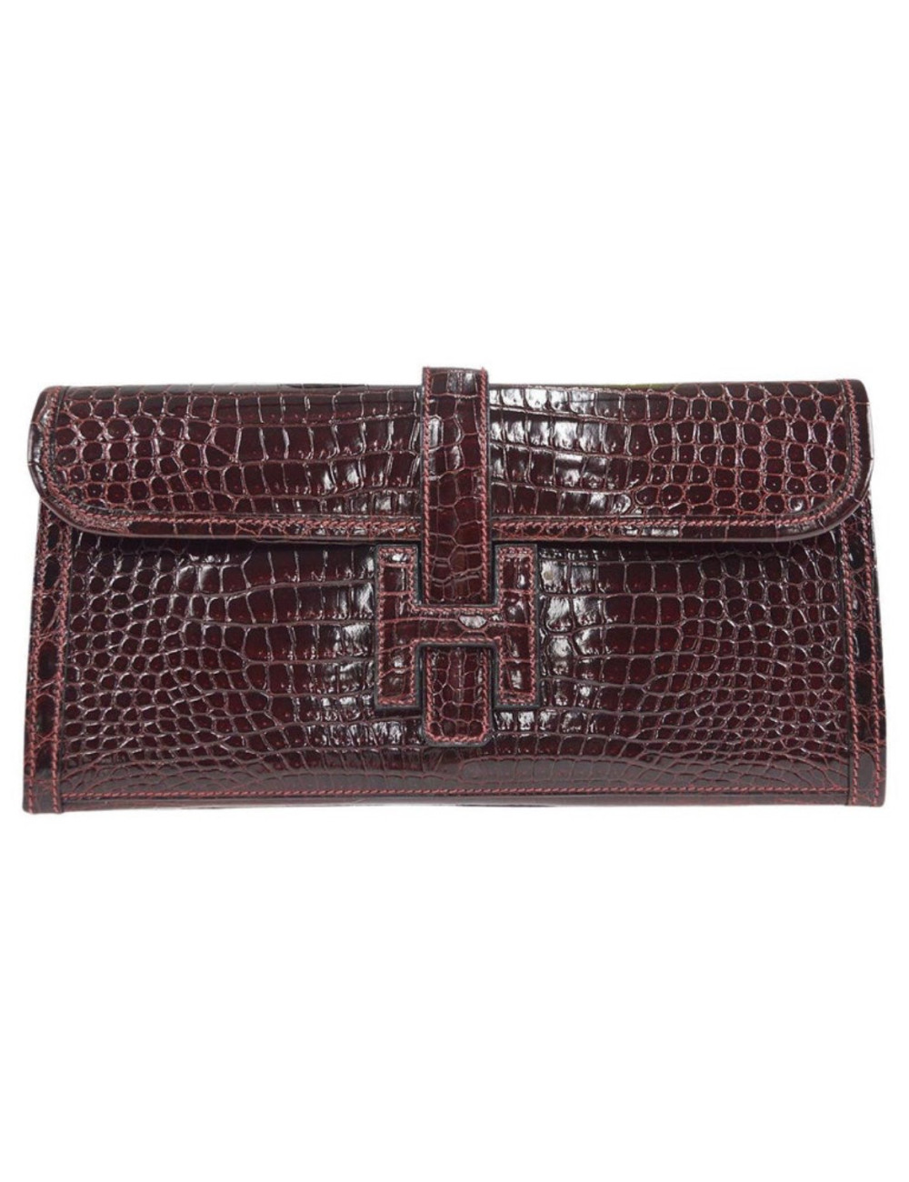 Pochette HERMES Jige Elan 29 alligator bordeaux