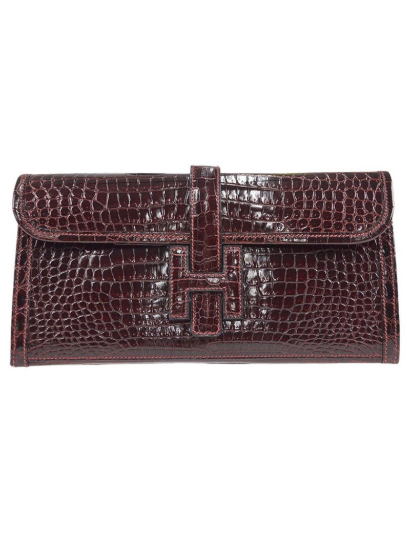 Pochette HERMES Jige Elan 29 alligator bordeaux