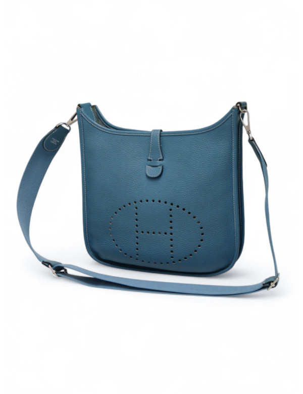 Sac Evelyne II HERMES bleu Jean clair