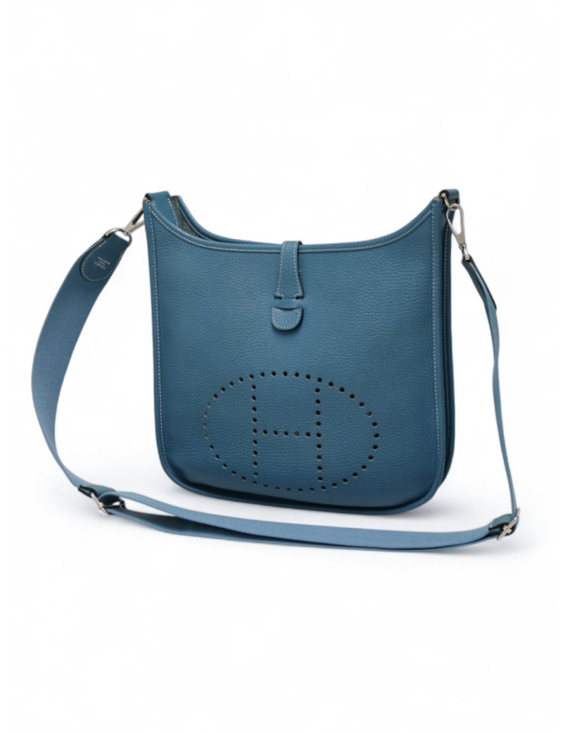 Sac Evelyne II HERMES bleu Jean clair