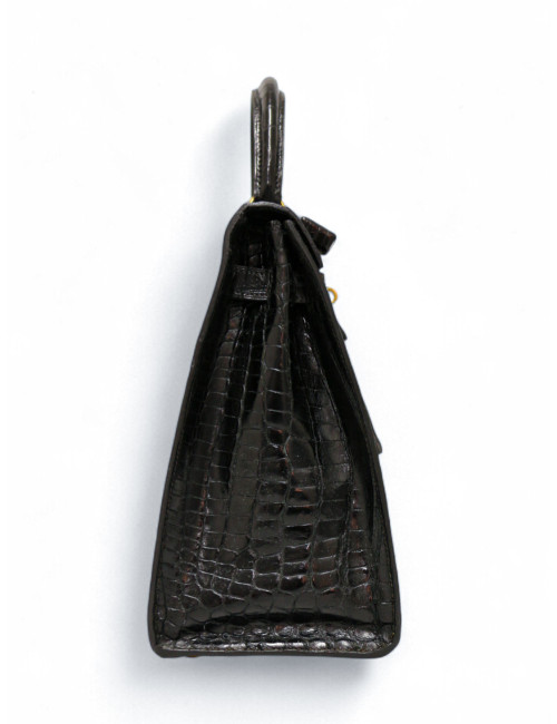 Sac vintage Kelly 32 HERMES croc noir