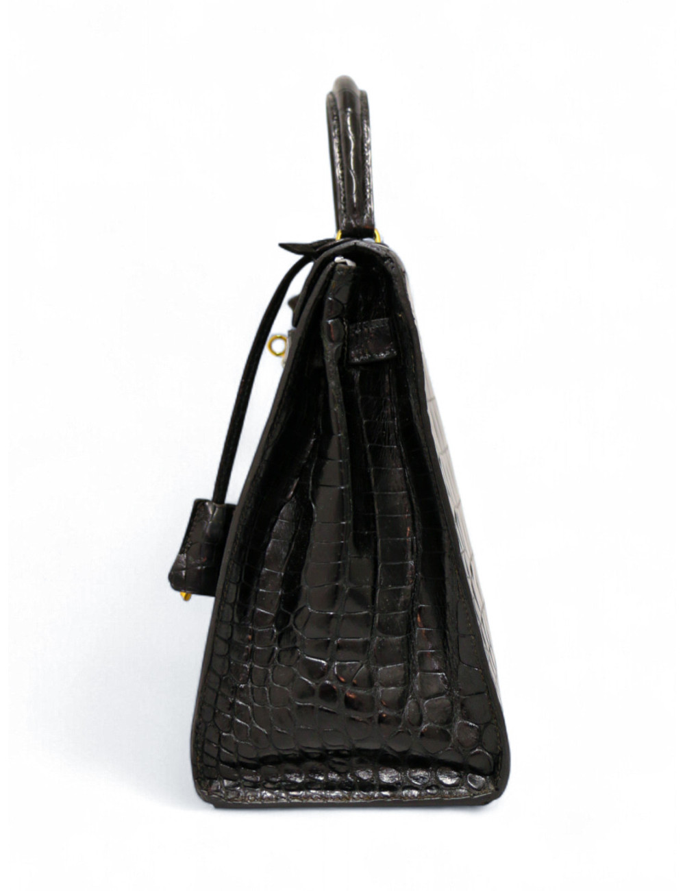 Sac vintage Kelly 32 HERMES croc noir