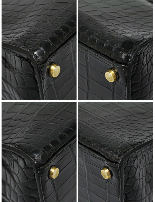 Sac vintage Kelly 32 HERMES croc noir