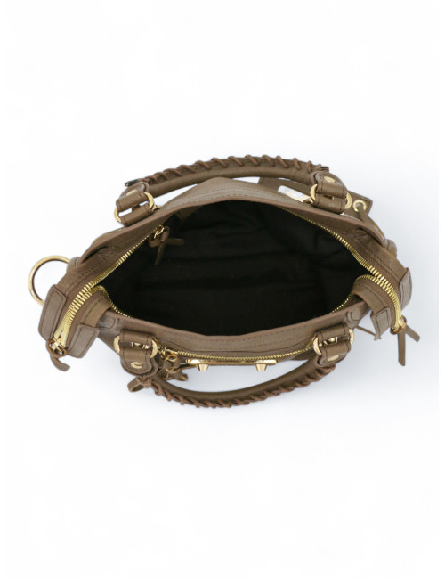 Sac Le City Balenciaga Mini en cuir taupe certifié authentique.