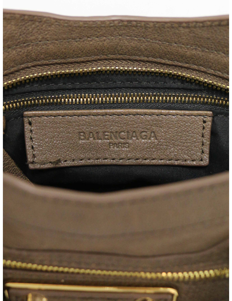 Sac Le City Balenciaga Mini en cuir taupe certifié authentique.