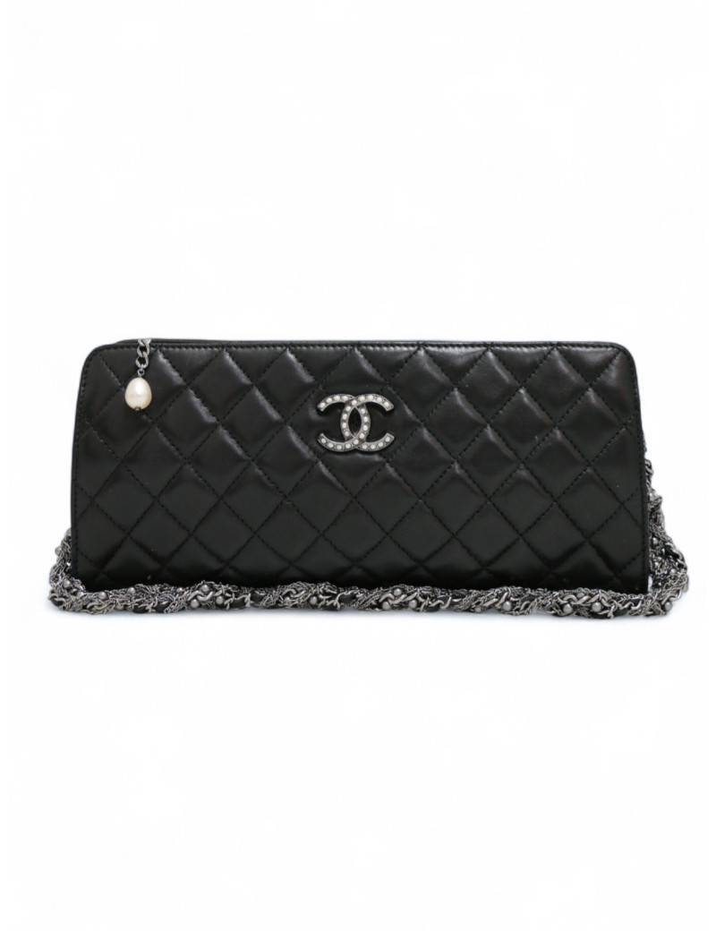Sac pochette CHANEL cuir d'agneau noir