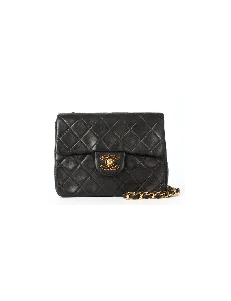 Mini timeless Chanel vintage cuir d'agneau noir