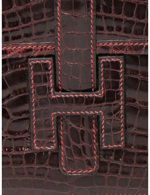 Pochette HERMES Jige Elan 29 alligator bordeaux