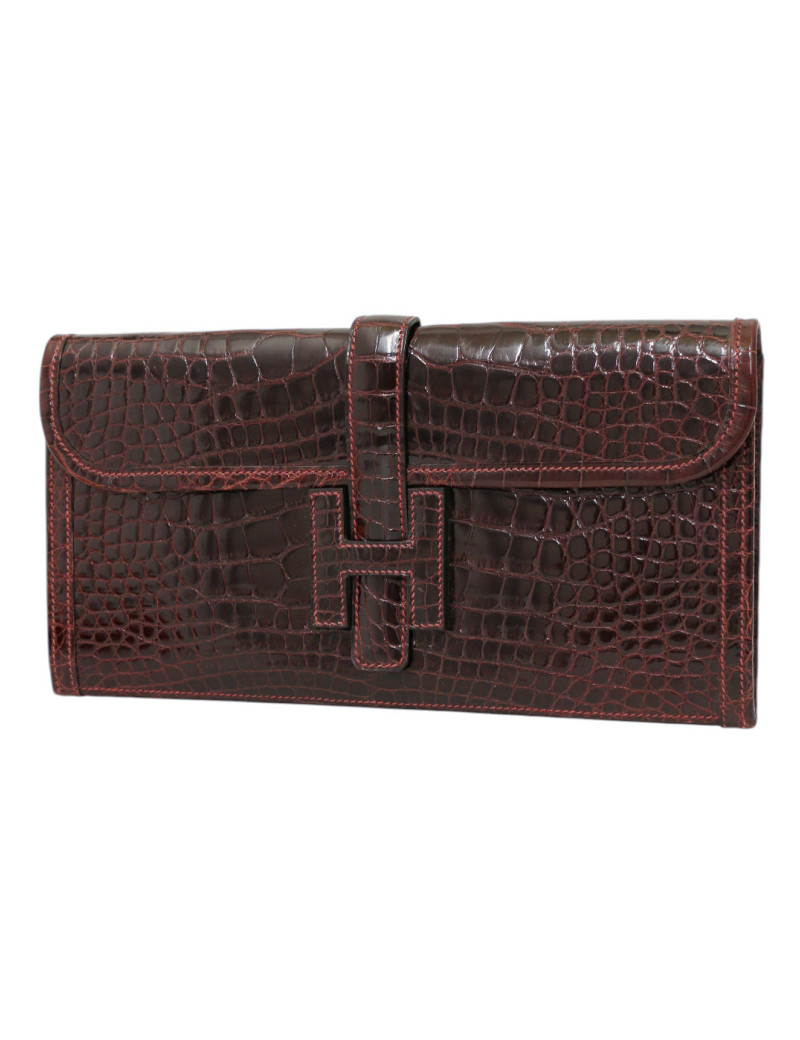 Pochette HERMES Jige Elan 29 alligator bordeaux