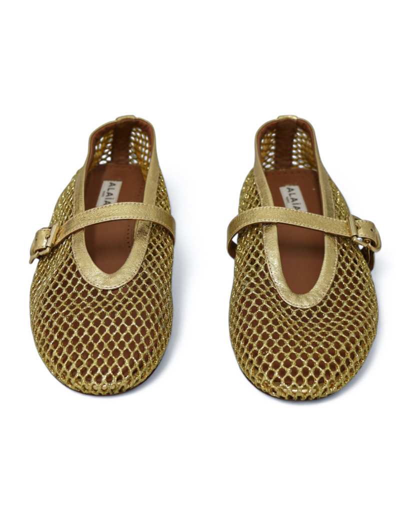 Ballerines Alaia résille dorée laminée T40 : certifiées authentiques