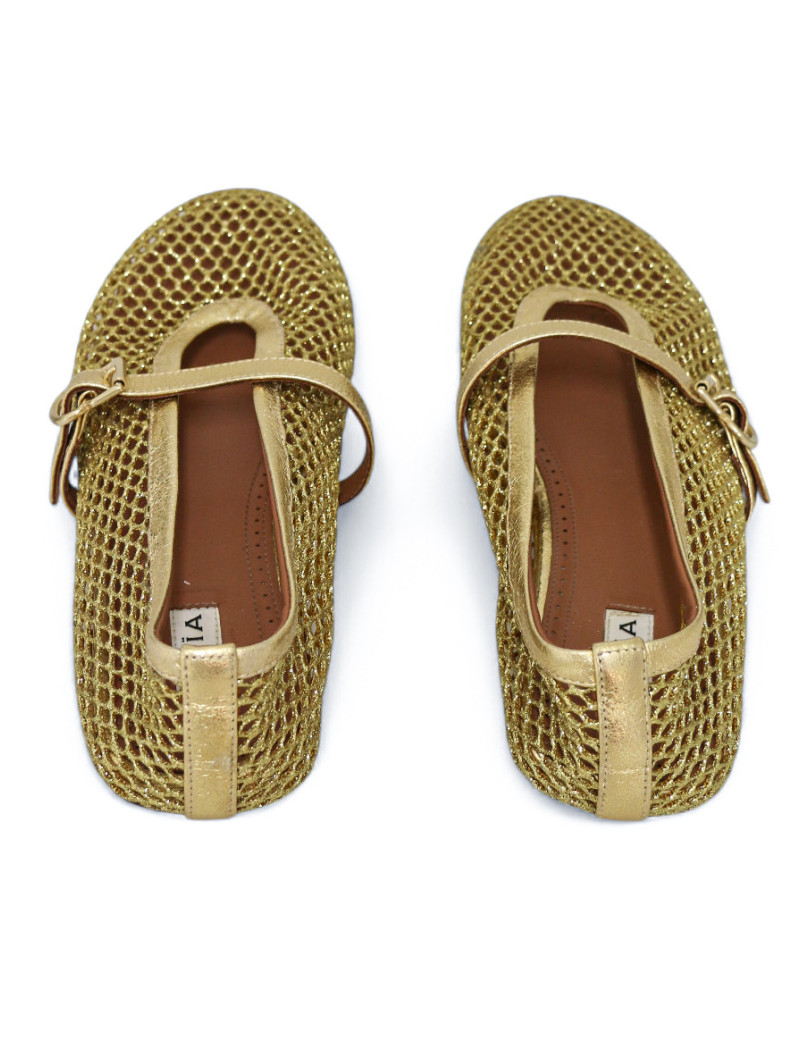 Ballerines Alaia résille dorée laminée T40 : certifiées authentiques