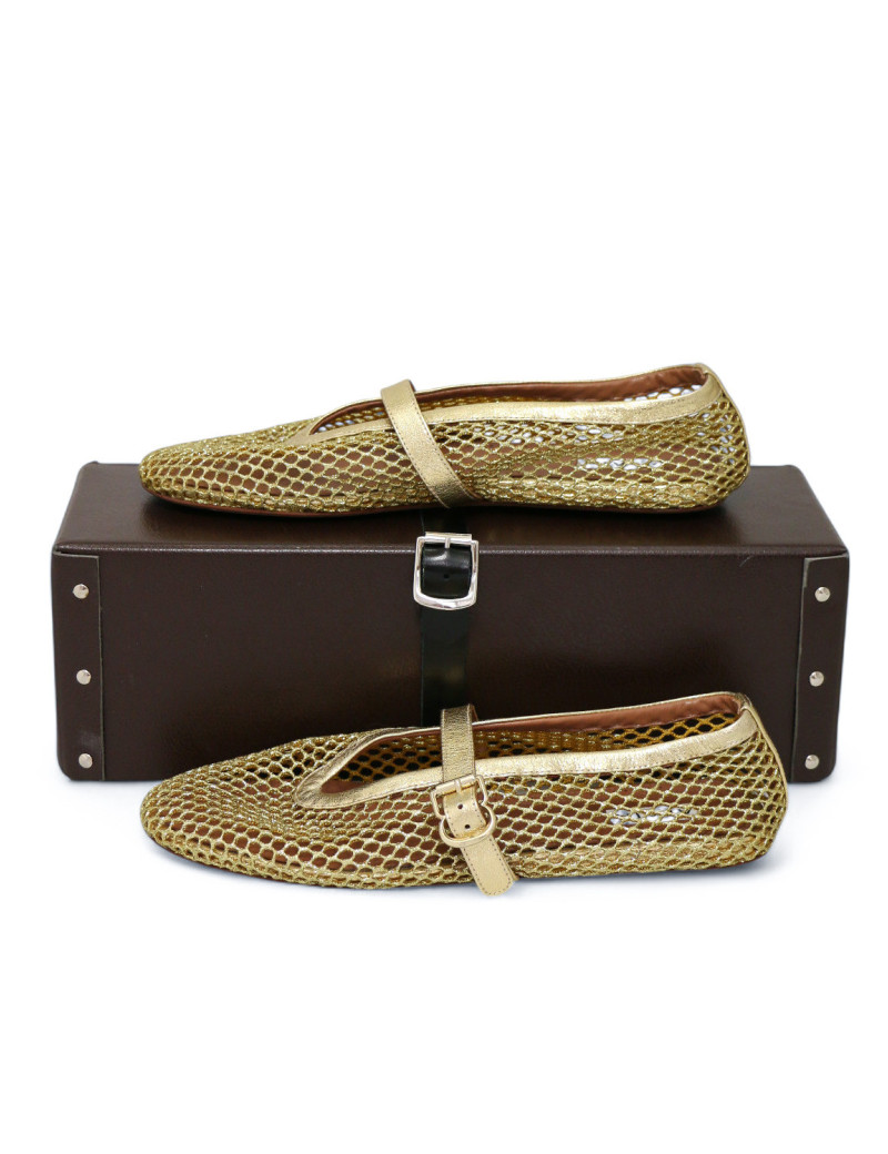 Ballerines Alaia résille dorée laminée T40 : certifiées authentiques