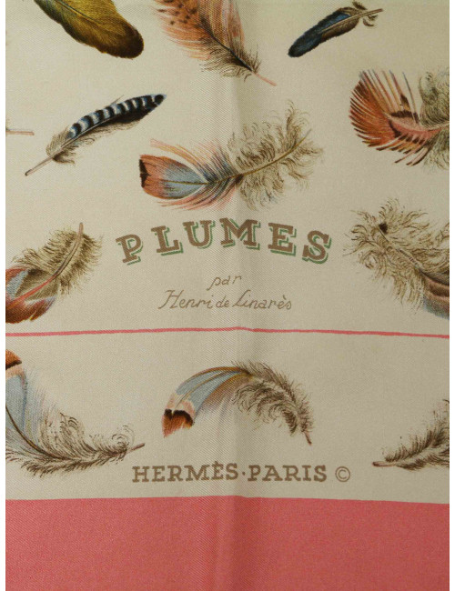 Carré HERMES Plumes soie rose