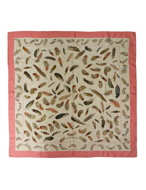 Carré HERMES Plumes soie rose