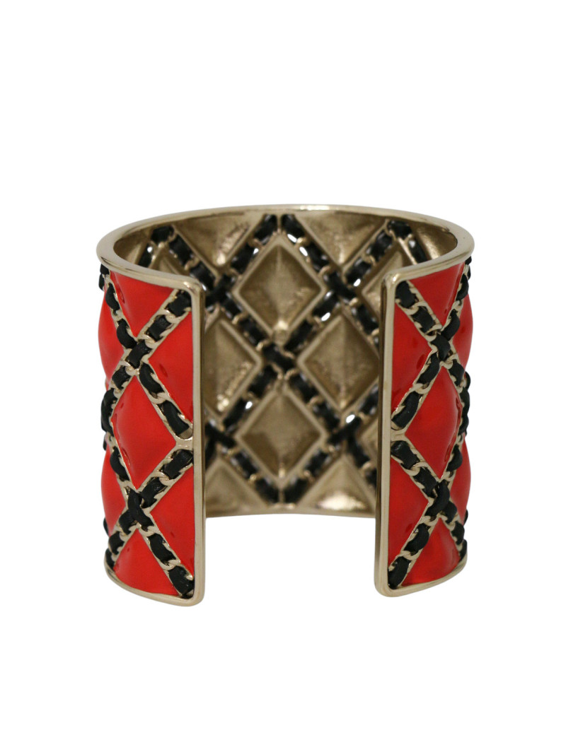 Manchette CHANEL émaillée matelassée rouge