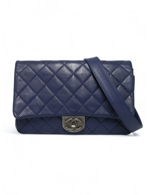 Sac Chanel bleu foncé cuir matelassé : occasion certifiée authentique