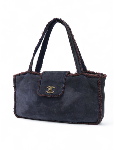 Sac CHANEL peau retournée bleu nuit