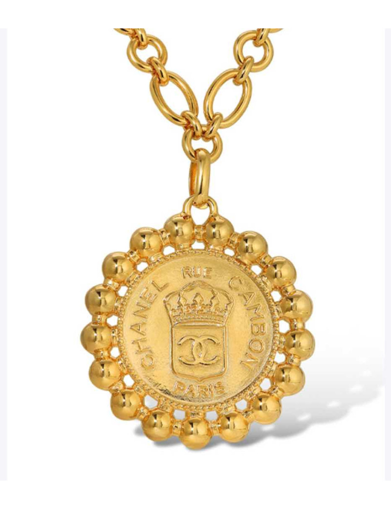 Sautoir Chanel médaillon doré Vintage