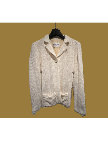 Veste Chanel blanche chaine et tweed