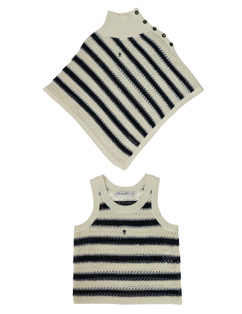 Débardeur et poncho CHRISTIAN DIOR rayés blanc bleu