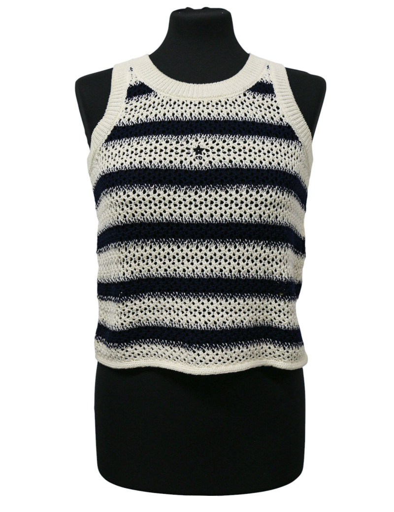 Débardeur et poncho CHRISTIAN DIOR rayés blanc bleu