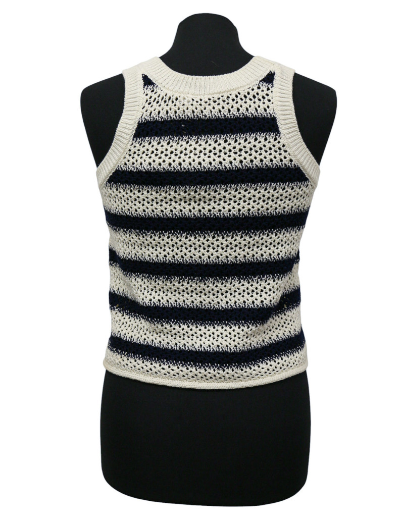 Débardeur et poncho CHRISTIAN DIOR rayés blanc bleu