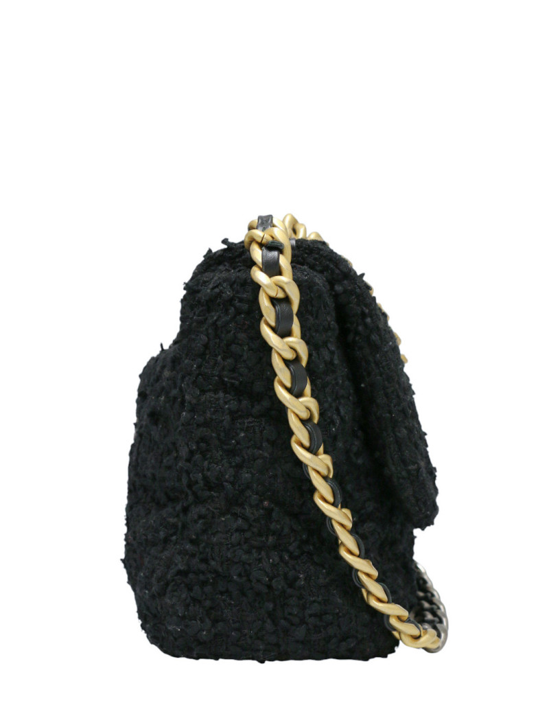 Grand sac 19 CHANEL tweed noir