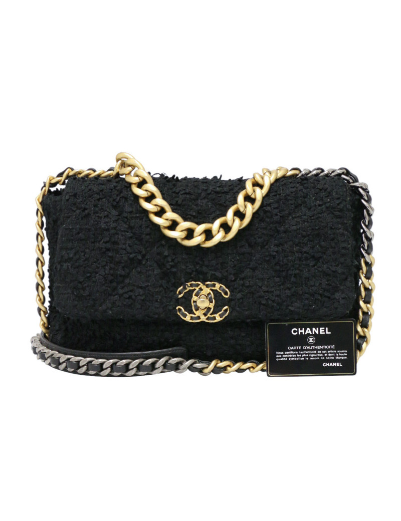 Grand sac 19 CHANEL tweed noir