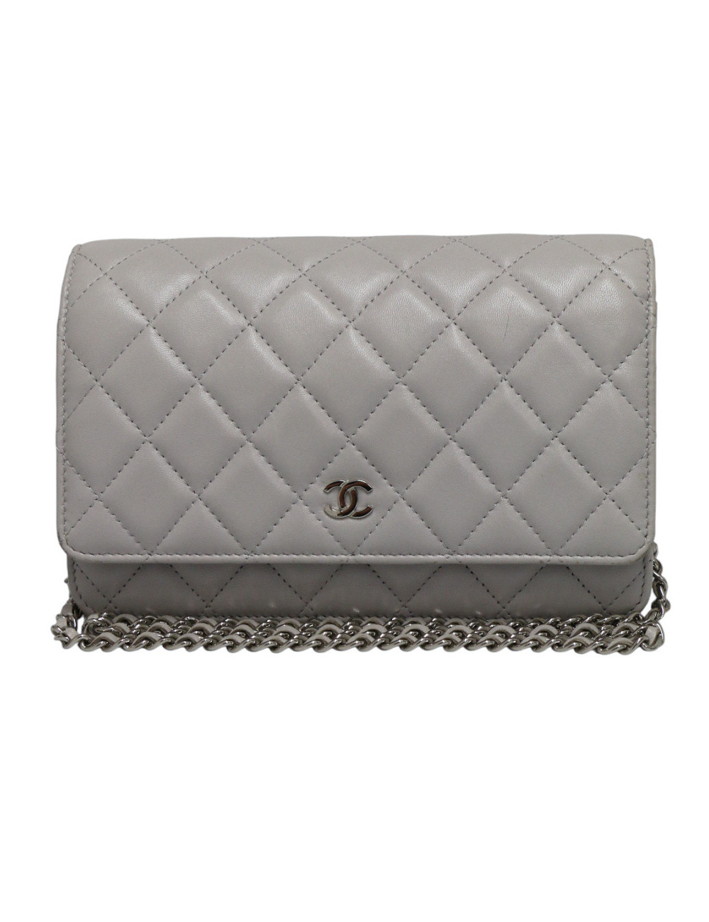 Wallet on chain gris Chanel cuir d'agneau