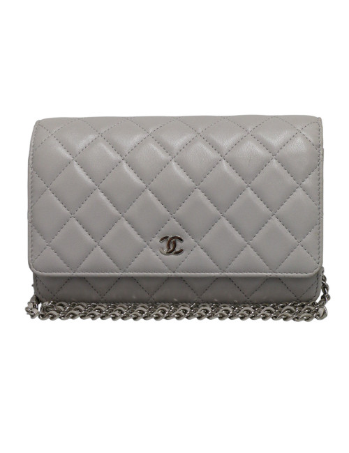 Wallet on chain gris Chanel cuir d'agneau
