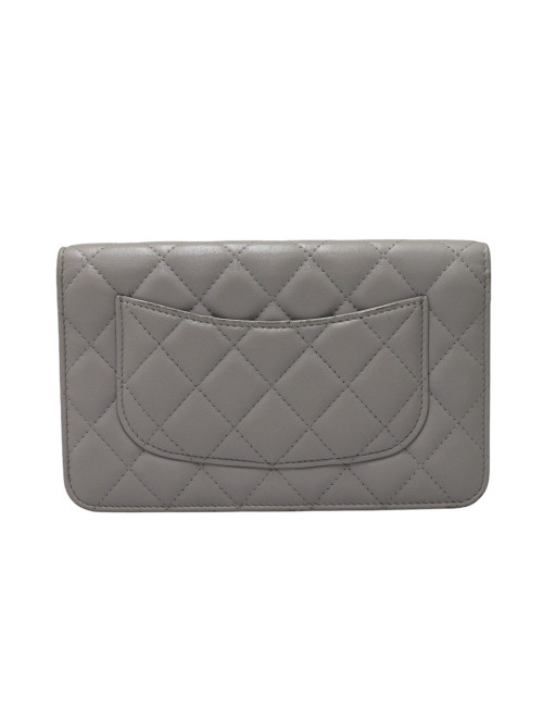 Wallet on chain gris Chanel cuir d'agneau